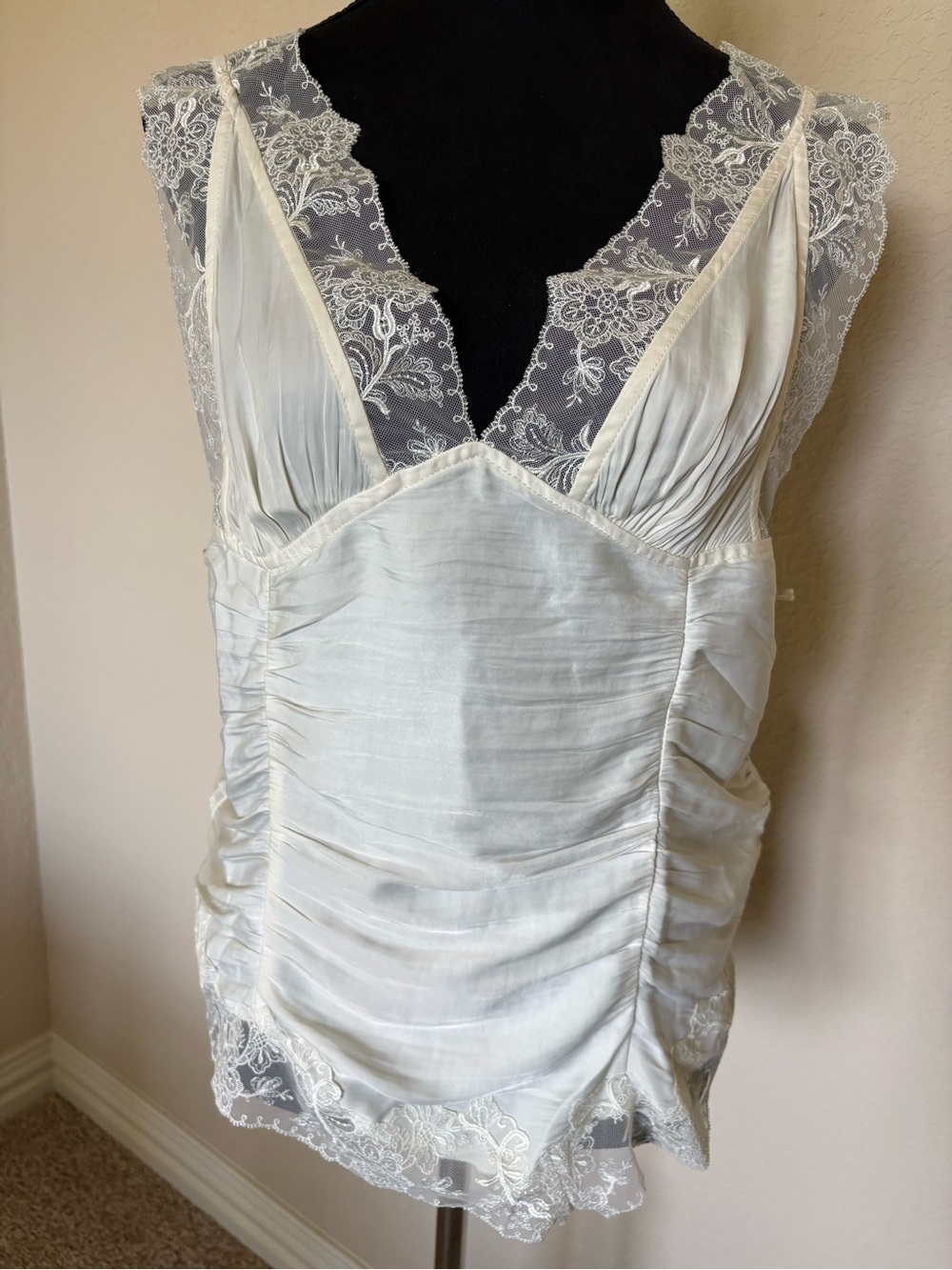 Ivory Lace-Trim Satin Chemise Top